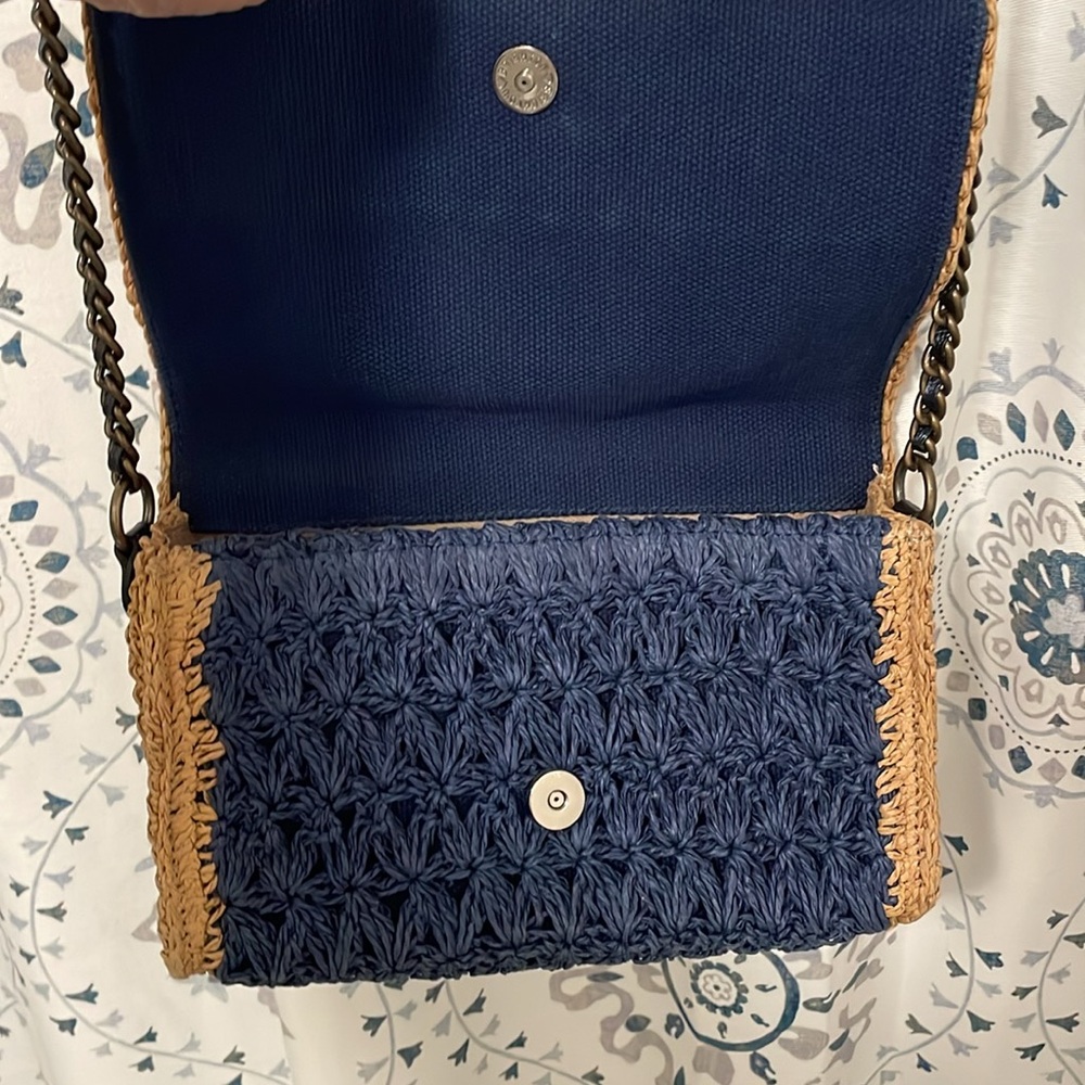 Brighton Larissa Straw Crossbody Bag - Blue & Tan - Picture 8 of 12